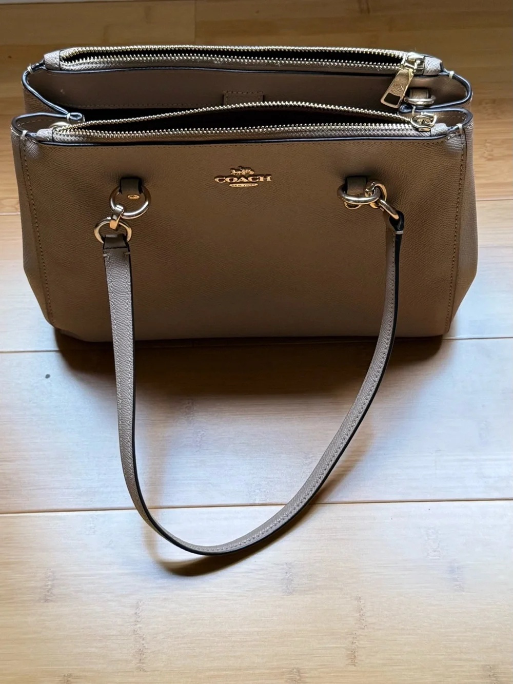 Coach Taupe Pebbled Leather Double Zip Tote